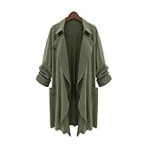 Yanekop Womens Plus Size Trench Coat Cardigan Open Front Lightweighted Fall Coat(Army Green,2XL)