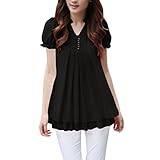 Allegra K Women Short Sleeves Layered Pleated Stand Collar Top