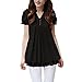 Women Flouncing Lace Solid Color V Neck Flare Shirts