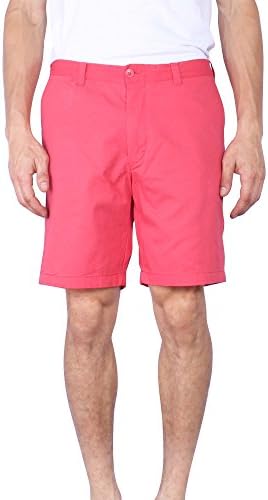 Mens Chino Shorts Solid Flat Front Basic Khaki Solid Twill 19 Inch Short (Salmon,36)