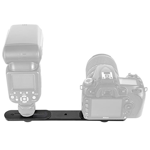 WAAO 1/4" Dual Flash Bracket Extension Bar 10.6" Straight Flash Bracket Camera Mount Tripod Mount Bracket for DSLR Camera LED Light Flash Light Microphone and More