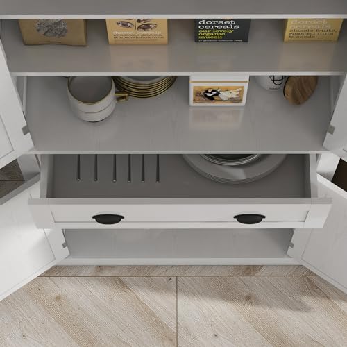 HOMCOM 72" Tall Kitchen Pantry Cabinet, Modern Buffet Storage Cabinet with 4 Recessed Doors, Drawer and Adjustable Shelves, White