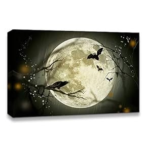 Canvas Wall Art Halloween Pumpkin Lantern Painting Artwork for Home Prints Framed - 12x18 inches