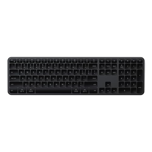 Satechi Slim EX3 Wireless Keyboard, Full-Size Keyboard with Numpad, Multi-Device Bluetooth, 2.4GHz Connection for macOS, Windows, Android, Instant OS Key Remap,USB-C Rechargeable Battery - Space Black