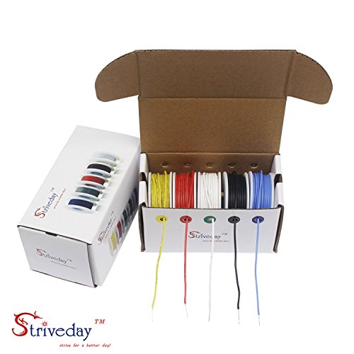 StrivedayTM 22 AWG Flexible Silicone Solid wire Kit box Electric wire 22 gauge Hook Up Wire 300V Cable (19.6ft Each Color)