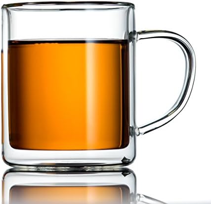 Double Wall Glass Coffee Mugs &amp; Teacups: Set of 2 Stylish Glass Tea Cups Set ~ 12 oz