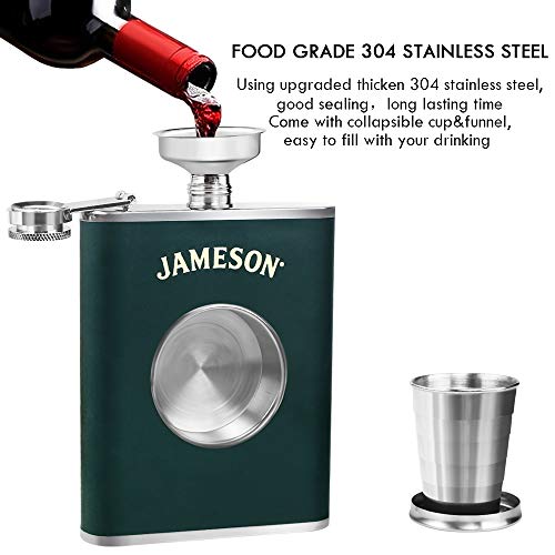 KWANITHINK Shot Flask, Stainless Steel Hip Flask 8 oz with 2 oz Collapsible Shot Glass & Funnel, Ideal Whiskey Flask Gift for Men