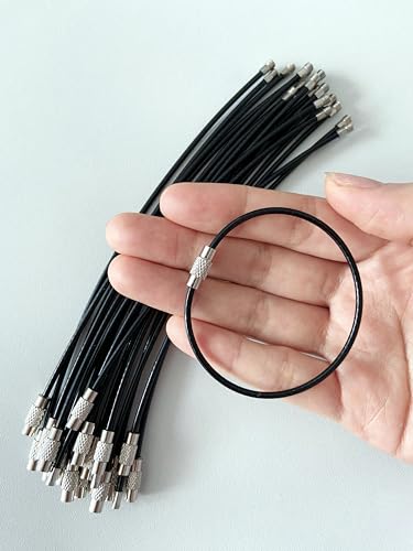 CrocSee Pack (20) Stainless Steel Wire Keychains Cable, Key Chain Rings, Heavy Duty Luggage Tags Loops Tag Keepers 2mm Twist Barrel (Cable Length: 6 inches)