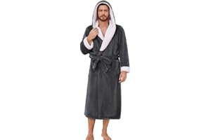 Vulcanodon Mens Ultra Soft Plush Bathrobe with Hood, Warm Fleece Robe with Pockets Spa Robes for Men Cozy Fluffy Fuzzy