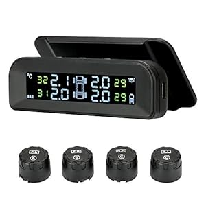 Jansite TPMS Solar bandenspanningscontrolesysteem 22-87 Psi Montage op voorruit met 4 externe sensoren Autoband Real…
