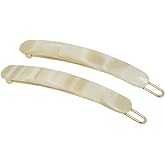 French Amie Rounded Oblong Small 2.5" Cellulose Set of 2 French Hair Clips Tige Boule Handmade Girls Side Slide-in Hair Barrette Clip (Cream Ivory)