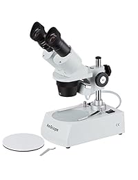 AmScope SE305R P forward mounted Binocular Microscopio Estéreo, WF10 x oculares, 10 x y 30 x Ampliación, 1 x y 3 x objetivos, iluminación halógena, reversible blanco negro superior e inferior etapa placa, Pilar Soporte, 120 V