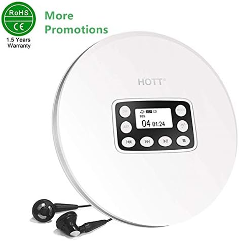 Portable CD Player for Car, HOTT Compact Discman CD Player Walkman MP3 Music CD Player with Earbuds, LCD Display, USB Cable, Electronic Skip Protection and Anti-Shock Function - White