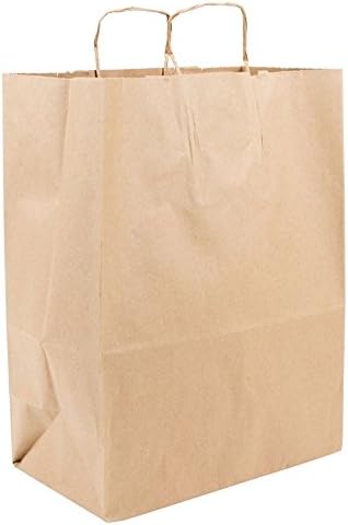 Recycled 13 x 7 x 17 Natural Brown Kraft Cub Paper Shopping Bags - Pack 250