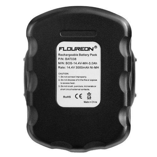 FLOUREON 14.4V 3000mAh Ni-MH Replacement Battery for Bosch 13614 15614 1661 22614 32614 3660K 52314 AHS 41 ART 26 PSR 14.4 PSR Bosch BAT038 BAT040 BAT041 BAT159 2607335275 2607335533 2607335264