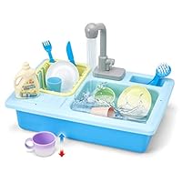 Kid Labsters Pretend Play Sink Set - Pretend Kitchen Sink and Dishwashing Playset - Plastic Diner and Playhouse Toy Accessories - Dish Washing/Working Activity Center for Kids