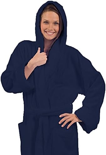 Terry 100% Turkish Cotton Hooded Unisex Bathrobe, Made in Turkey (1 Bathrobe, Navy)