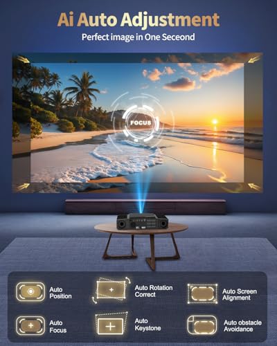 Smart 4K Projector, 2500 ANSI Outdoor Projector for Garden, Bedroom & Home Theater, Native 1080P HDMI with Hidden Electric Bracket, Auto Focus Keystone, WiFi 6 Bluetooth, 300'' IMAX Enhanced Black