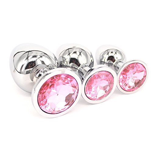 Eastern Delights 3 Pcs Jewelry Anal Plug Steel Metal Butt Plated Plug WITH Penis Condom (Pink)