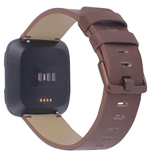 PEAK ZHANG Compatible Versa Bands Men Women Large Size Dark Brown Genuine Leather Wristband Replacement Accessories Fitness Strap Compatible Versa Smart Watch(Cognac)