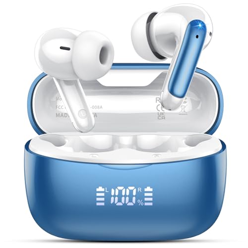 KI Übersetzer Kopfhörer, 2026 Neu Bluetooth 5.4 kopfhörer mit übersetzer 164 Sprachen kopfhörer übersetzer echtzeit mit 7 Modi, ENC Rauschunterdrückung 56H Laufzeit für Business Reisen, Saphirblau