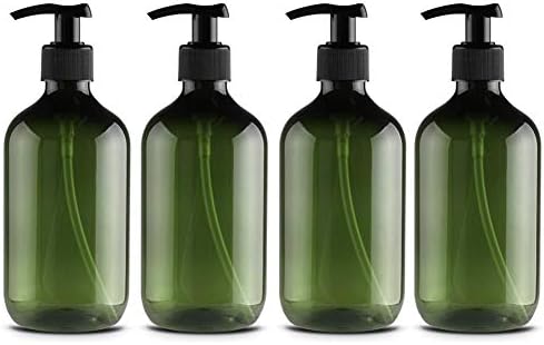 4 Pcs/Set 500ml Empty Refillable Pump Bottles Liquid Dispensers Portable Travel Hand Soap Bottles, BPA Free - Boston Round Heavy Duty Bottle - For Essential Oils, Cleaning, Kitchen, Hair