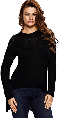 Wincolor Women's Crewneck Ripped Knitted Loose Side Slit Irregular Pullover Sweaters Tops