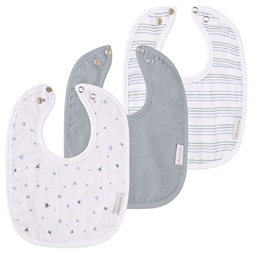Ely's & Co. 100% Cotton Muslin Bib with Terry lining Soft & Absorbent for Infants, Adjustable Snaps 3 Pack 0-6 Months