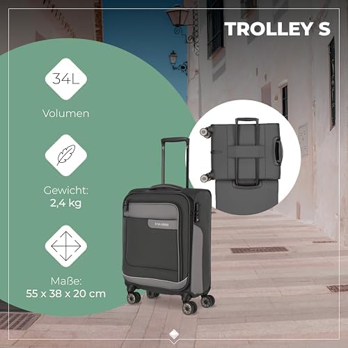 4-Rad Koffer Set Weichschale aus recyceltem Material, Größen L/M/S + Reisetasche, Gepäck Serie VIIA: Trolley Set mit Handgepäck im IATA Bordgepäck Maß