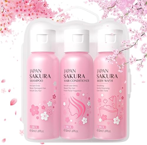 Lboylove® Sakura Shower Gift Sets For Women - Shampoo, Body Wash, Conditioner, Travel Size 3 In 1, Hydrating, Nourishing & Gentle All Skin Hair Types Men, Spa Gifts