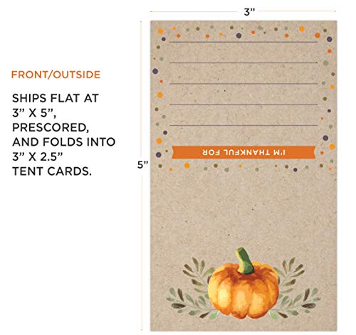 Koko Paper Co Thanksgiving Place Cards with Fill-in Gratitude Cards | Pack of 50 Cards | Printed on Heavy Card Stock.