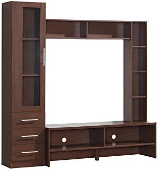Contemporary Entertainment Center, One-piece, Ample Storage and Display Space, Can Hold a Flat Screen TV Up to 50" Diagonally, Wire Management, Scratch Resistant, Hickory Finish