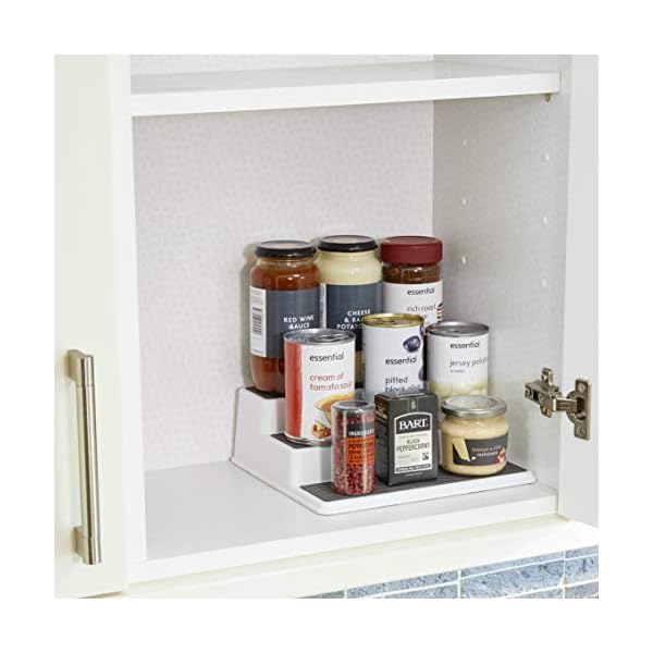 Copco-Basics-3-Tier-Non-Slip-Kitchen-Cupboard-Shelf-Organiser-26-x-23-x-85-cm-10-x-9-x-35 Copco Basics 3-Tier Spice Rack for Inside Cupboard, Non-Slip Kitchen Shelf Organiser, 26 x 23 x 8.5cm, White/Grey