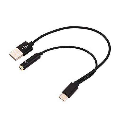 Iuhan USB Type-C To 3.5mm Jack AUX Headphone Audio Splitter Converter Adapter Cable (Black)
