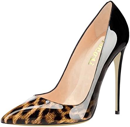 VOCOSI Pointy Toe Pumps for Women,Patent Gradient Animal Print High Heels Usual Dress Shoes