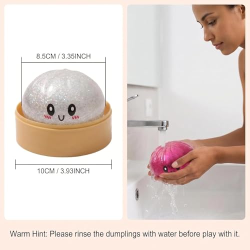 ORCHID M® 2 Pcs 3.1" Big Glitter Dumpling Squishy, Dumpling Box, Colorful Dumplings Stress Balls Fidget Sensory Toys, Stress Relief Squeeze Fidget Toy for Kids Adults (Pink, Gold)