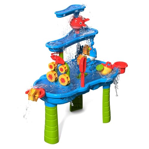 CozyBomB™ Water Table for Toddlers 3-5 | Outdoor Toys Water Play Table, Magnetic Fishing Toy Game, Summer Splash Pond Showers Sand Activity, Sensory Party Birthday Gift Kids Ages 4-8 9-12 (3-Tiers)