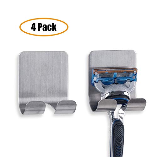 Life Creator Razor Holder Plug Holder Hook with Self Adhesive - Brushed Stainless Steel (4 Pack) - Thumbnail 7