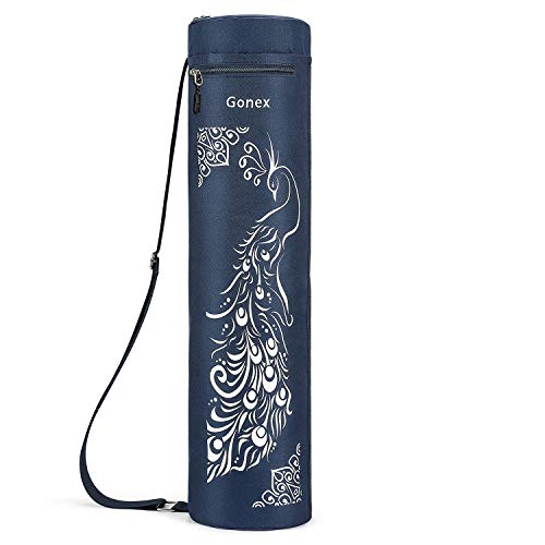 Gonex Yoga Mat Bag, Yoga Mat Carrier Full-Zip Exercise Carry Bag for Women with 2 Multi-Functional Cargo Pockets Extra Wide Adjustable Shoulder Strap, Peacock Dark Blue