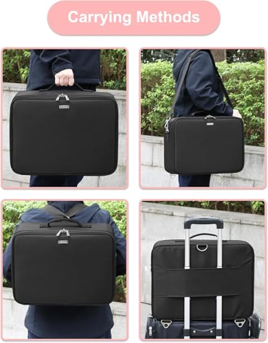 Relavel XXL Professional Makeup Case with Brush Holder, 4 Clear Pockets, Lipstick Tray, Shoulder Strap and Adjustable Compartments for Makeup Artists