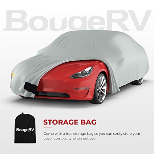 BougeRV for Tesla Model 3 Car Cover Accessories AllWeather Outdoor Waterproof Cover with