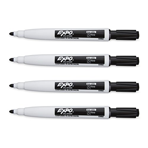 Expo Dry Erase Markers with Eraser, Fine Tip, Black, 4 Count