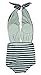 COCOSHIP Black & White Striped Retro One Piece Backless Bather Swimsuit High Waisted Pin Up Swimwear Monokini L(US8)