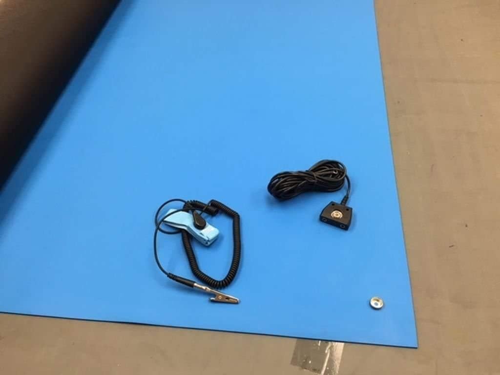 Rubber ESD Anti-Static HIGH Temperature Soldering MAT KIT-24" X 36" (2'x 3') - 0.08" Thick- with Dual Point and Wrist Strap-Blue