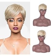Brinbea Short Human Hair Wigs Ombre Black with Blonde hair Bang 100% Brazilian Remy Human Hair Wi...