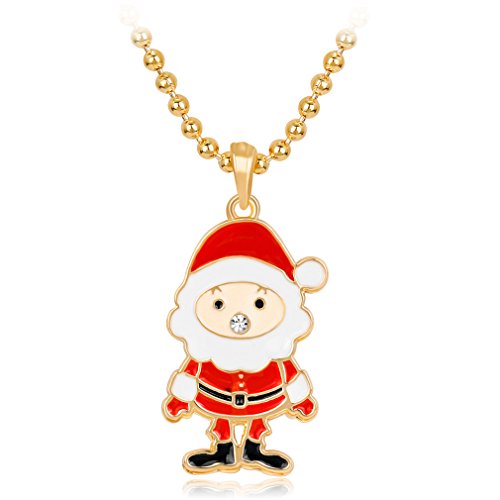Christmas Fashion Necklace Enamel Santa Clause Pendant Girls Necklace Gold Plated Necklace Chain for Teen Girl