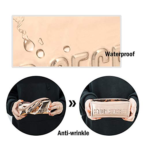 3pcs Zippered Toiletry Bags, U+U Makeup Bags Organizers Waterproof Cosmetic Bags for Women Girls, Glitter Gold