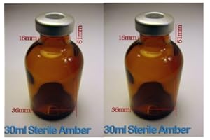 RS Labs 2 Pack 30ml Empty Amber Borosillicate Sealed Sterile Serum Vials