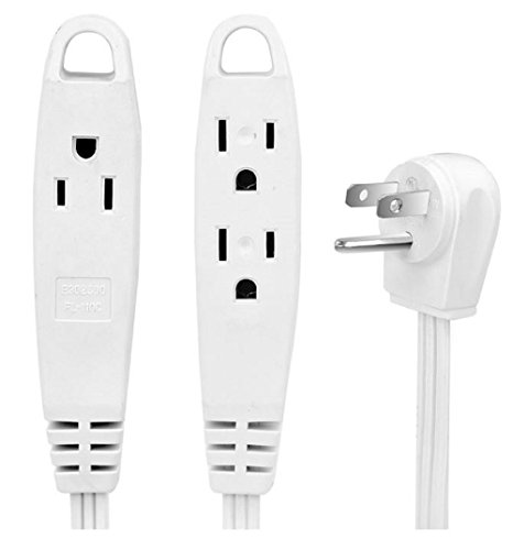 BindMaster 10-12 Feet Extension Cord/Wire, 3 Prong Grounded, 3 outlets, Flat Plug, White