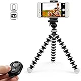 KCOOL Octopus Style Portable and Adjustable Tripod Stand Holder for iPhone, Cellphone,Camera with Universal Clip and Remote (Black White)
